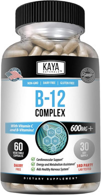 Kaya Naturals B-12 Complex | Multivitamin Supplement For Women & Men Energy And Metabolism Booster | B-Complex Vitamin With Biotin, Choline, Inositol, Folate, And Vitamin C - 30 Capsules