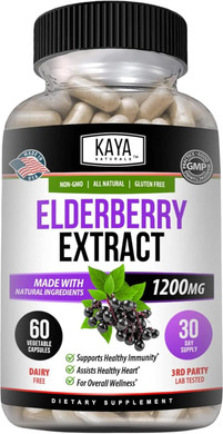 Kaya Naturals Elderberry Immune Support - Elderberry Extract, Rich Antioxidant Premium Vitamins, 1200Mg Immune System Booster Sambucus Capsules - 30 Count