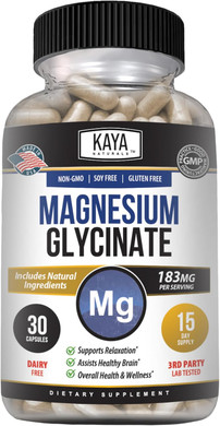Kaya Naturals Magnesium Glycinate 183Mg Per Caps, Chelated For Maximum Absorption, Non-Gmo, No Gluten Dairy & Soy, Supports Muscle And Heart Health 30 Count