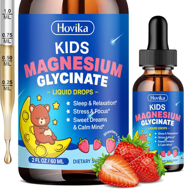 Kids Magnesium Glycinate Liquid With L-Theanine Omega-3, Vitamin B6, D3, Zinc, Magnesium Liquid Drops For Kids Sleep, Relaxation, Calm & Focus, 2 Fl Oz Pineapple Flavor