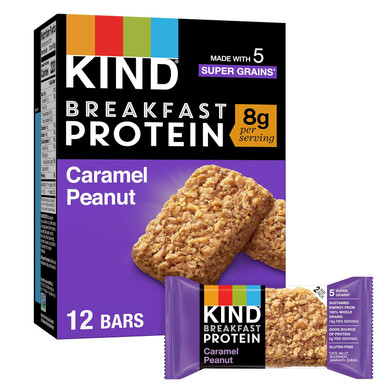 Kind Breakfast Protein Bars, Caramel Peanut, Healthy Snacks, Gluten Free, 8G Protein, 6 Count