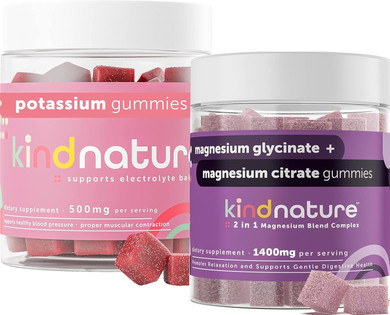 Kind Nature Potassium & Magnesium Gummies For Adults & Kids - Potassium Supplement 500Mg & 1000Mg Magnesium Citrate & 400Mg Magnesium Glycinate Chewable Gummies