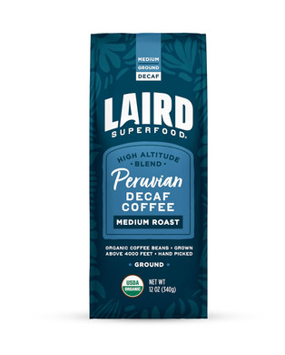 Laird Superfood Peruvian Medium Roast Decaffeinated Ground Coffee, Chemical-Free Decaf Swiss Water Processed Ground Coffee, Gluten-Free, Dairy-Free, Non-Gmo, Paleo, Keto Friendly, 12 Oz. Bag