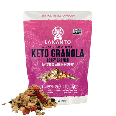 Lakanto Berry Crunch Granola - Delicious Snack, Quick Breakfast Cereal, Keto Friendly, Monk Fruit Sweetener, No Sugar Added, Vegan, Gluten Free, Grain Free, 3G Net Carbs (11 Oz)