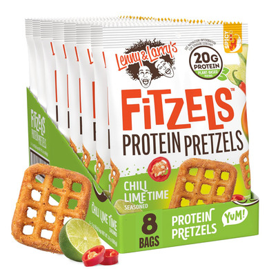 Lenny & Larry'S Fitzels Protein Pretzels (Chilli Lime Time) 8 Individual Bags 3 Oz Each  High Protein Snacks With 20G Of Plant Based Protein  Healthy Vegan Pretzels  Delicious Salty Taste