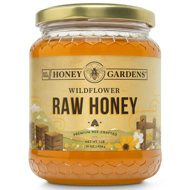 Honey Gardens Wildflower Raw Honey, Premium, Unfiltered, Unpasteurized Pure Honey Bee-Crafted from Clover, Alfalfa & Wildflowers from the American Plains, Light Color, 60-Day Guarantee (Unflavored, 1 lb Jar)1 Pound (Pack of 1)