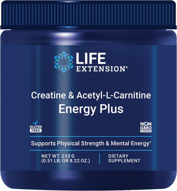 Life Extension Creatine Acetyl-L-Carnitine Energy Plus, Energy Support Supplement, Creatine Monohydrate, Acetyl-L-Carnitine, Gluten-Free, Non-Gmo, Vegetarian, 30 Servings
