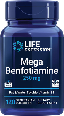 Life Extension Mega Benfotiamine, 250 Mg, 180 Veg Caps With Thiamine - Vitamin B1 Supplement