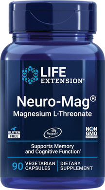 Life Extension Neuro-Mag Magnesium L-Threonate, Memory Health, Quick Thinking, Cognitive Health Support, Vegetarian, Non-Gmo, 90 Vegetarian Capsules (144 Mg From 2000 Mg Magtein Magnesium L-Threonate