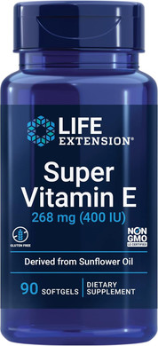 Life Extension Super Vitamin E 268 Mg Non-Synthetic For Whole-Body Health, Gluten Free, Non-Gmo, 90 Count