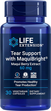 Life Extension Tear Support With Maquibright®, 60 Mg, Maqui Berry Extract For Dry Eyes, Supports Eye Health, Encourages Tear Production, Gluten-Free, Non-Gmo, 1 Daily, Vegetarian, 30 Capsules