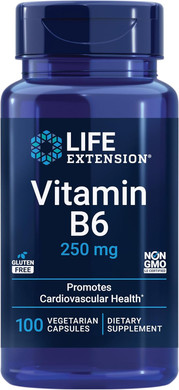 Life Extension Vitamin B6, 250 Mg, High Potency, Cardiovascular Health, Neurological Health, Eye Health, Healthy Kidney Function, Gluten-Free, Non-Gmo, Vegetarian, 100 Capsules