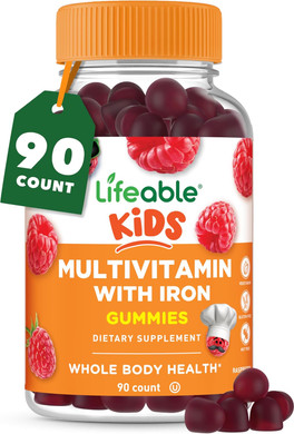 Lifeable Kids Multivitamin With Iron Gummies | Great Tasting Vitamins For Kids | Vegetarian Non-Gmo Childrens Multivitamin | 90 Gummies