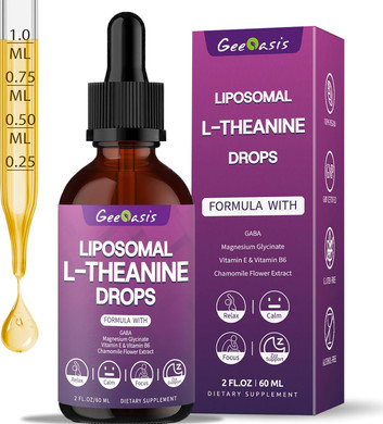 Liposomal L-Theanine With Gaba Liquid Drops, Theanine 400 Mg Supplement For Kids & Adults, With Magnesium Glycinate, Chamomile Flower, Vitamin E & B6, Stress Relief, Zzz & Relaxation Support, 2 Fl Oz