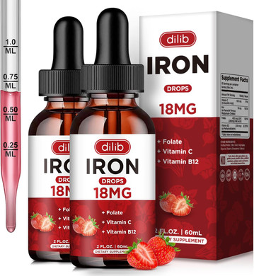 Liquid Iron Supplement For Women & Men Iron Drops Iron Supplements For Anemia With Folate, Vitamin C, B12 For Red Blood Cell Support-Green Apple Flavor, 2 Fl Oz