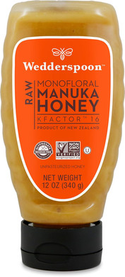 Wedderspoon Raw Premium Manuka Honey, KFactor 16, 12 Oz, Unpasteurized, Genuine New Zealand Honey, Multi-Functional, Non-GMO Superfood, Traceable from Our Hives to Your Home, Convenient Squeeze Bottle