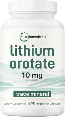 Lithium Orotate 10Mg, 240 Veggie Capsules | Highly Bioavailable | Elemental | Double Strength | Essential Trace Mineral | Healthy Aging, Brain Supplement, & Mood Support | Non-Gmo, Gluten Free