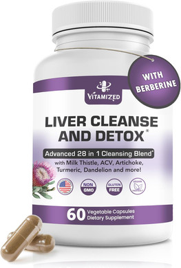 Liver Cleanse Detox & Repair Fatty Liver Supplements 28-In-1 Advanced Herbal Liver Health Supplement Formula - Milk Thistle Silymarin, Artichoke Extract, Dandelion & Apple Cider Vinegar - 60 Pills