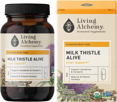 Living Alchemy Fermented Milk Thistle Supplement - Symbio Fermented Liver Cleanse Blend With Dandelion Root, & Turmeric - Liver Supplement For Men & Women - Vegan, Non-Gmo- Living Alchemy, 60 Pcs