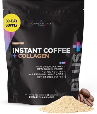 Livingood Daily Coffee-Infused Collagen Powder (Vanilla) - Grass-Fed Hydrolyzed Collagen Peptides, Vitamin & Mct Oil For Healthy Hair, Skin & Bones - Energy & Focus - Keto, Gluten Free - 30 Servings