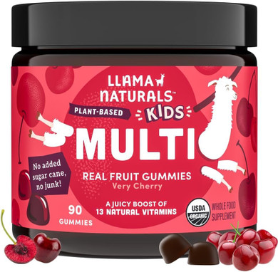 Llama Naturals Kids Multivitamin Gummies, Vegan, Organic With Vitamin D, C & K, Toddler Real Fruit Gummy Vitamins, Chewable Supplement, Whole Food Multivitamin, No Added Sugar Cane, Strawberry, 90 Ct