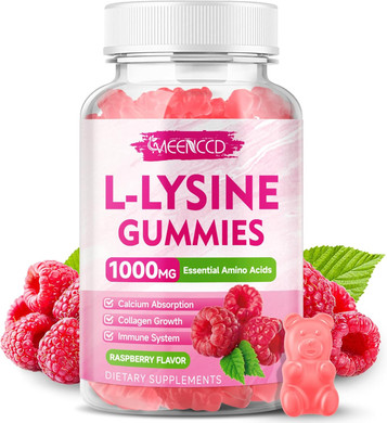 L-Lysine 1000Mg Gummies, Lysine Supplement For Adults & Kids, Essential Amino Acid Supplement For Lips & Oral Health, Boost Immune & Collagen & Calcium, Sugar-Free, Raspberry Flavor, 60 Count