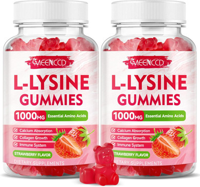 L-Lysine 1000Mg Gummies, Lysine Supplement For Adults & Kids, Essential Amino Acid Supplement For Oral & Lips Health, Boost Immune & Calcium & Collagen, Sugar-Free, Strawberry Flavor, 60 Count