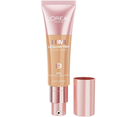 L'Oreal Paris Lumi Le Glow Skin Tint, Lightweight Water-Based Tinted Serum With Foundation-Like Coverage, Glow Illuminator, Neutral 200, 0.85 Fl Oz