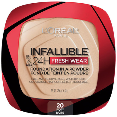 L'Oreal Paris Makeup Infallible Fresh Wear Foundation In A Powder, Up To 24H Wear, Waterproof, Ebony, 0.31 Oz