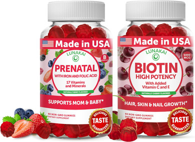 Lunakai Usa Made Prenatal Vitamins With Iron & Folic Acid - Delicious Pregnancy Multivitamin Gummies For Women, 60 Count