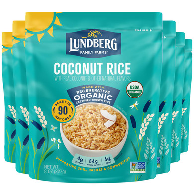 Lundberg Coconut Jasmine Rice, Regenerative Organic, Ready In 90 Seconds, Microwave Or Stovetop, 8 Oz Pouch