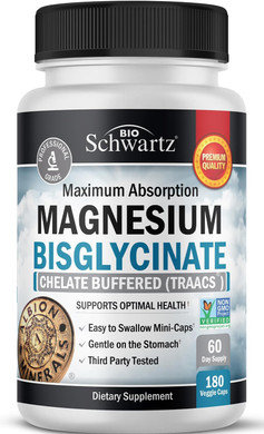 Magnesium Bisglycinate Chelated Supplement - High Absorption Magnesium Supplement For Muscle, Bone & Joint Support - Non-Gmo, Non-Laxative, Fully Buffered For Maximum Bioavailability - 180 Capsules