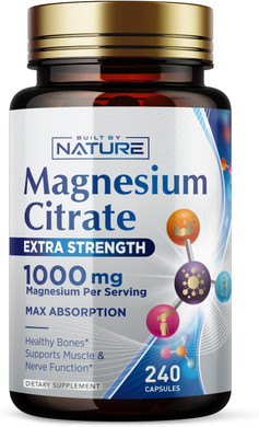 Magnesium Citrate 1000Mg - Max Absorption & High Potency Magnesium Complex Supplement For Heart, Muscle, Nerve, Bone Health & Stress Relief - Non-Gmo, Gluten-Free - 240 Vegan Capsules
