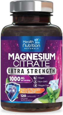 Magnesium Citrate Capsules 1000Mg - Max Absorption Magnesium Powder For Muscle, Nerve, Bone And Heart Health Support, High Absorption Citrate Complex, Gluten Free, Non-Gmo - 120 Capsules
