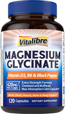 Magnesium Glycinate 420Mg With Vitamin D3 & B6 | Chelated & Buffered Magnesium Supplement | High Absorption For Calm, Mood, Sleep & Muscle Support, 120 Vegan Capsules, Non-Gmo