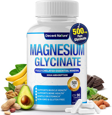 Magnesium Glycinate 500Mg Magnesium Supplement - Chelated For High Absorption & Bioavailability Support Sleep, Muscle, Bones, Cramps, Recovery & Energy, Vegan Non-Gmo 90 Capsules