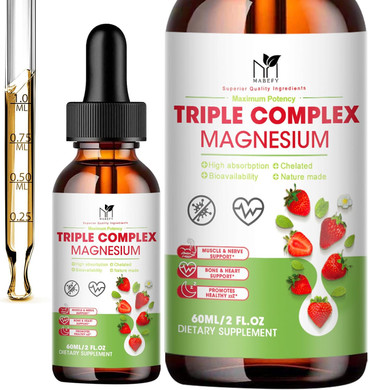 Magnesium Glycinate Liquid Drops, Magnesium Glycinate, Taurate & Malate For Energy, Muscle, Bone, Calm & Digestion, 2 Fl Oz Magnesium Supplement, Strawberry Flavor