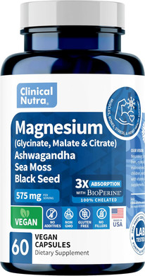 Magnesium Glycinate Malate Citrate & Ashwagandha + Sea Moss W/Vitamin D3, With Bioperine & Chelated 5X Absorption, Vegetarian  Bone, Stress Supplement, Nerves, Muscles 60 Capsules | Usa Made