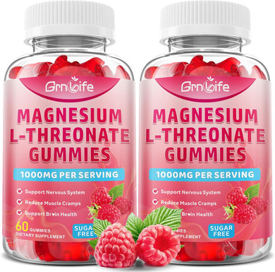 Magnesium L-Threonate Gummies 1000Mg, Magnesium Threonate Supplement For Kids & Adults, Muscle & Nervous System Support, Sugar-Free, Raspberry Flavor, 60 Count