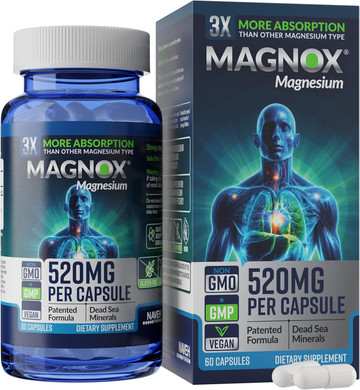 Magnox® 520 | Magnesium Supplement 520Mg Of High Absorption Magnesium For Men & Women With Dead Sea Minerals | 3X More Absorption | Patented Formula | Fast Sleep & Muscle Pain Relief (60 Vegan Caps)