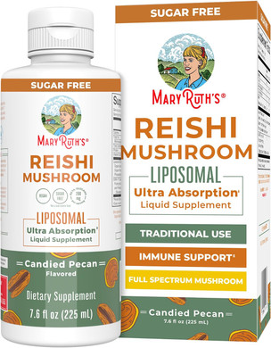 Maryruth Organics Reishi Vegan Mushroom Supplement | Ultra Absorption Liposomal | Immune Support With 200Mg Beta-Glucans, Vegan |Full Spectrum Reishi Mushrooms Fruiting Body | 7.6 Oz