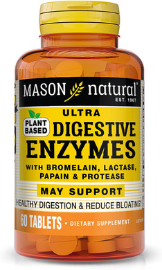 Mason Natural Plant Based Ultra Digestive Enzymes With Bromelain, Lactase, Papain & Protease - Supports Healthy Digestion & May Reduce Bloating, 60 Capsules