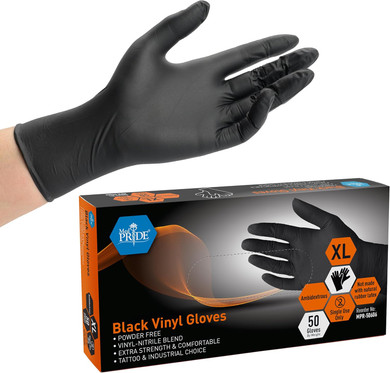 Med Pride Extra Strength Black Vinyl Disposable Gloves, Powder & Latex-Free, For Surgical, Tattoo Artist, Food Prep Use