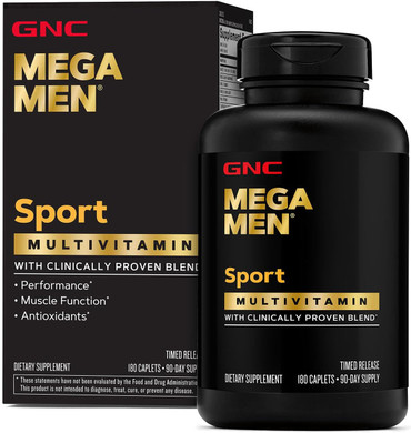 Mega Men Sport Multivitamin Caplets, Athletic Performance Nutrition, Muscle Function, Clinically Proven To Feel Better, Antioxidants, B Vitamins, Energy Production, Timed Release, 180 Ct