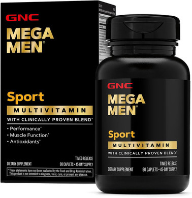 Mega Men Sport Multivitamin Caplets, Athletic Performance Nutrition, Muscle Function, Clinically Proven To Feel Better, Antioxidants, B Vitamins, Energy Production, Timed Release, 90 Ct, 45 Svgs