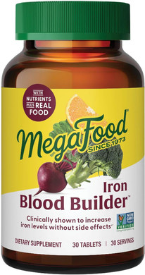Megafood Blood Builder Iron Supplement Clinically Shown To Increase Iron Levels Without Side Effects, Vegan Supplement For Women With Vitamin C, Vitamin B12 & Folic Acid, 30 Tablets