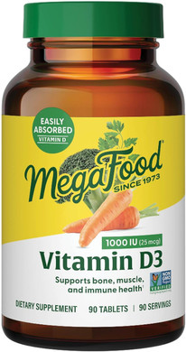 Megafood Vitamin D3 1000 Iu (25 Mcg) - Vitamin D Supplements With Real Food, Immune Support, Supports Bones, Teeth & Muscles, Vegetarian, Gluten-Free, Non-Gmo, Kosher  60 Tablets, 60 Servings
