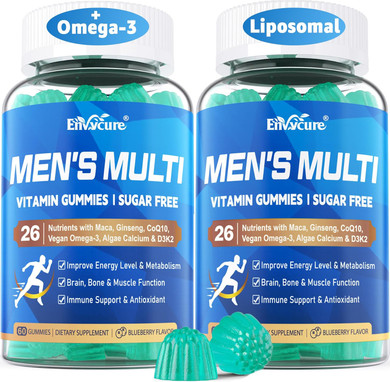 Methylated Multivitamin For Men Gummies, Vegan Omega 3, Coq10, Zinc, Vitamin A C D3 K2 E B Complex, Calcium, Magnesium, Lycopene - Liposomal Vitamins - Energy, Immune, Bone, Brain, Sugar Free, 120 Cts