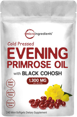 Micro Ingredients Evening Primrose Oil 1300Mg Per Serving, 240 Softgels | Enhanced With 40Mg Black Cohosh Extract, Cold Pressed  10% Active Gla, Non-Gmo, No Gluten, Easy To Swallow