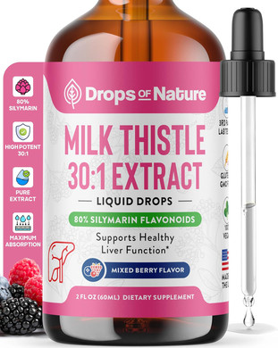 Milk Thistle Supplement Liquid Drops With 80% Silymarin Flavonoids  Vegan, Organic Milk Thistle Extract  Easily Mix With Tea Daily For Antioxidant Properties, Liver, Immune Care (Mixed Berry, 60 Ml)